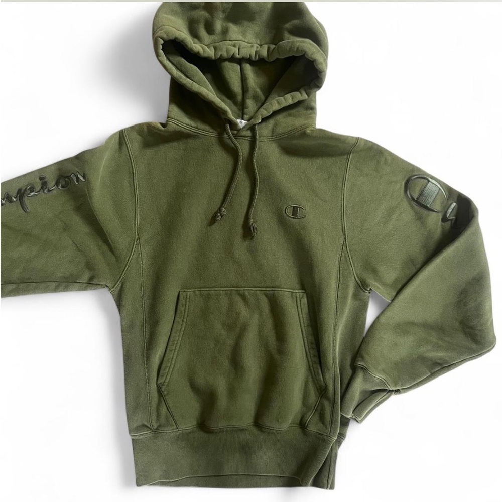 Champion Reverse Weave Olive Green Hooded Sweatshirt Sz XS